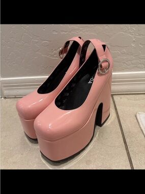 Evil Attraction Platform Mary Jane Pumps in Pink by Lamoda Size 6